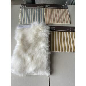 Pierre Frey Braquenié Silk Striped Fabric Lot + Faux Fur Sample Designer Bundle